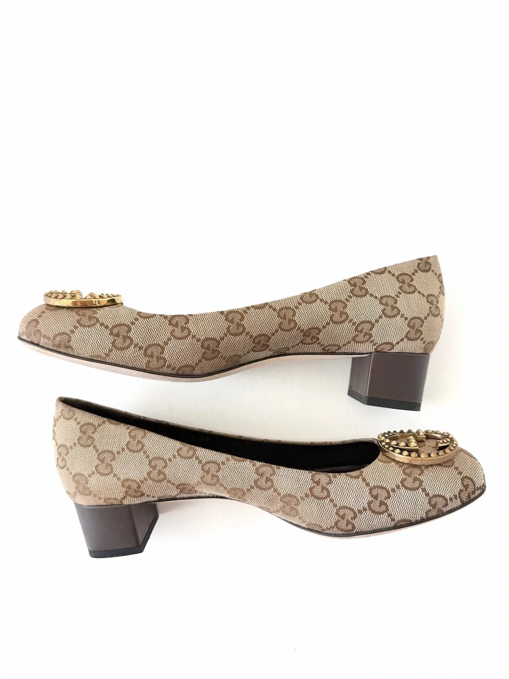 GUCCI | GG Monogram Canvas Interlocking G Block Heel Office Work Pumps EU 39